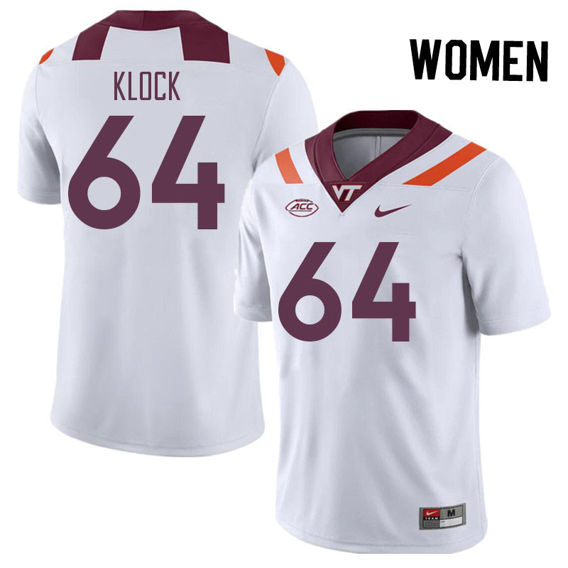 Women #64 Elijah Klock Virginia Tech Hokies College Football Jerseys Stitched Sale-White